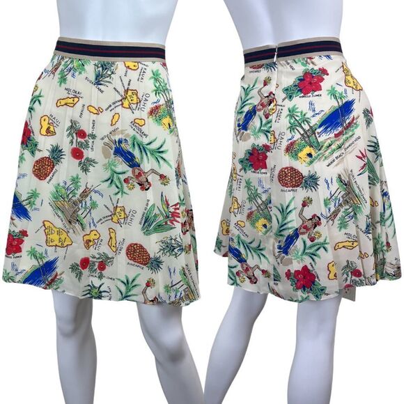 J. Crew Dresses & Skirts - J Crew Women Size 2 Cream Novelty Hawaiian Pleated Mini A Line Skirt Resortwear